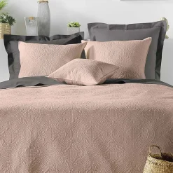 Couvre-lit 2 personnes matelassé 220x240 microfibre unie Romane rose