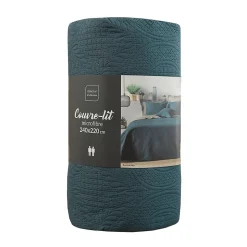 Couvre-lit 2 personnes matelassé 220x240 microfibre unie Romane bleu