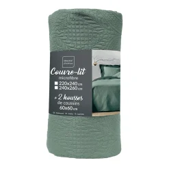 Couvre-lit 2 personnes microfibre 220x240 + 2 housses de coussins