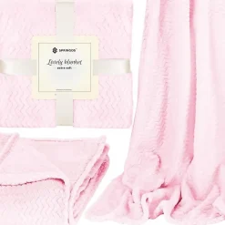 Couvre-lit - SPRINGOS - zigzag - 200x220 cm - rose clair - extra soft