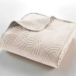 Couvre-lit Velours Uni Solange 220 x 240 cm Naturel + 2 housses de coussins 60x60 cm