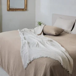 Couvre-lit 260x240 cm coton collection PAROS beige chanvre