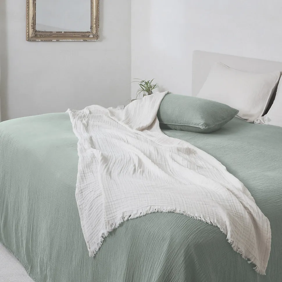 Couvre-lit 260x240 cm coton collection PAROS vert lichen