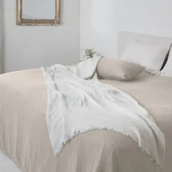 Couvre-lit 260x240 cm coton collection PAROS beige ficelle