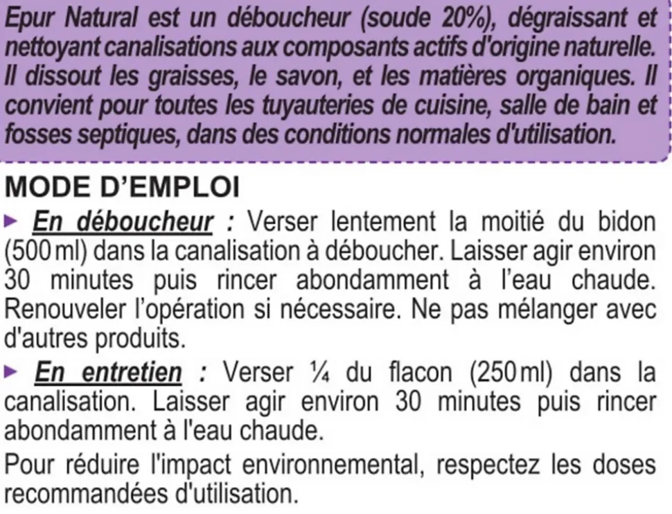 Déboucheur gel pour canalisations Epur 1L