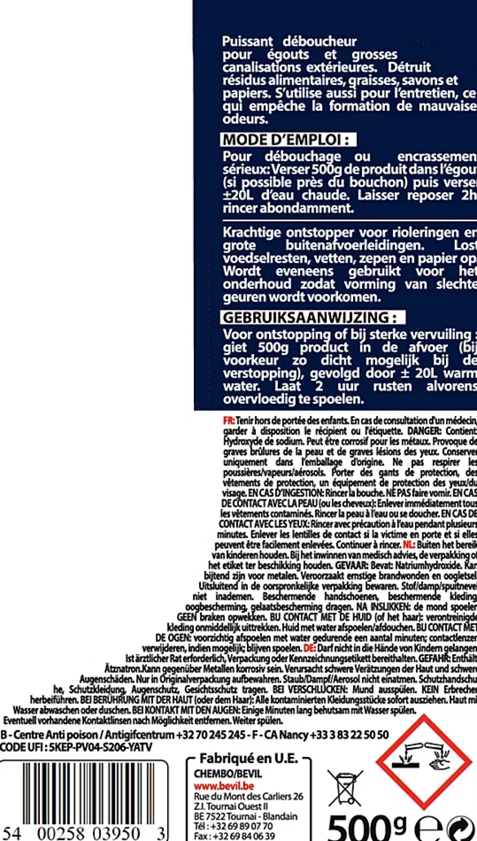 Déboucheur égouts surpuissant Fulgurant 500g