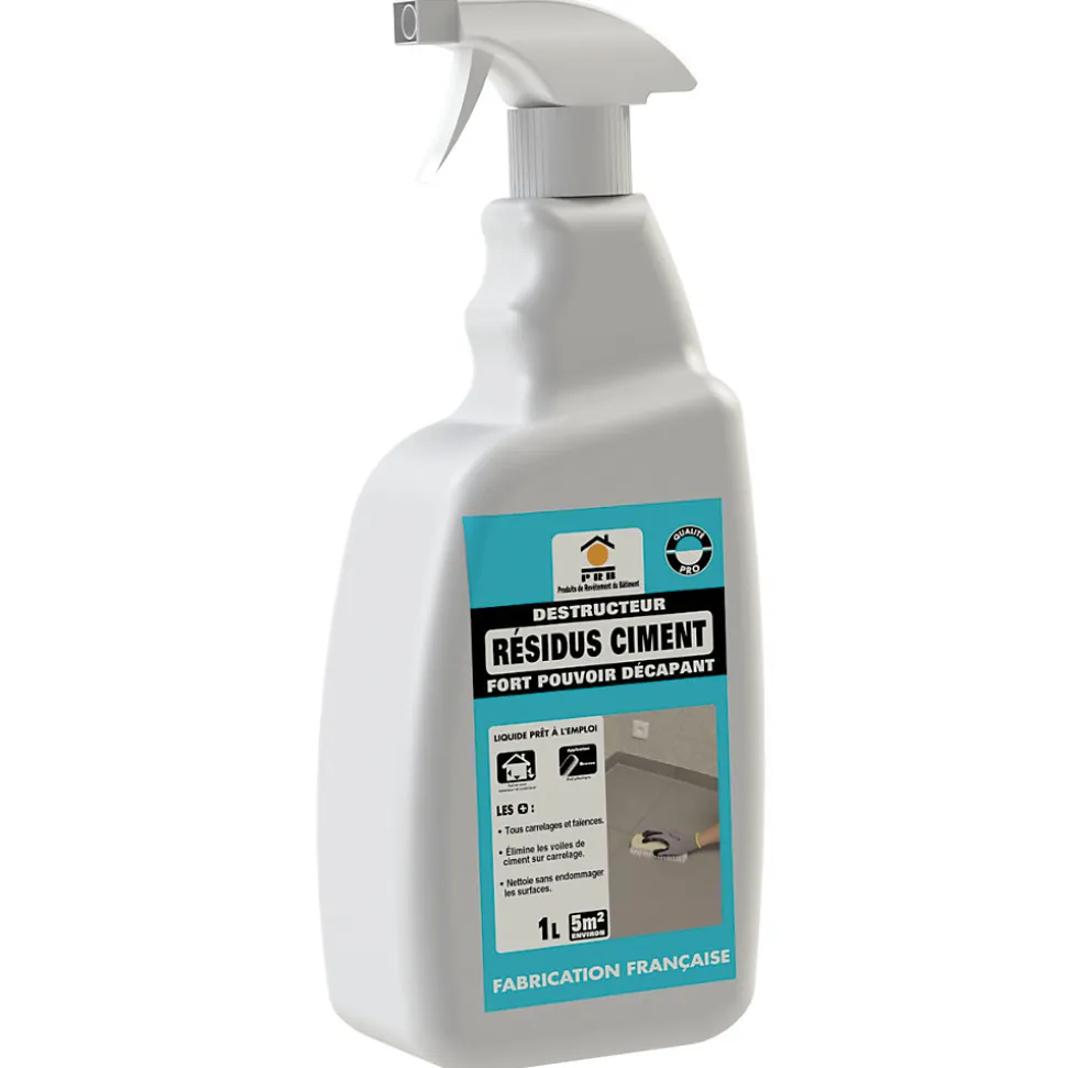 Décapant Résidus de Ciment 1L - Nettoyant Puissant Ciment et Laitance - Usage Intérieur/Extérieur sur Sols, Murs et Façades