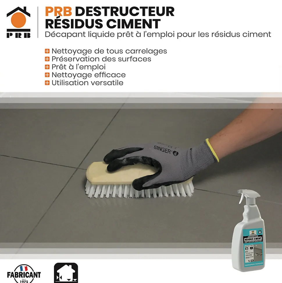 Décapant Résidus de Ciment 1L - Nettoyant Puissant Ciment et Laitance - Usage Intérieur/Extérieur sur Sols, Murs et Façades