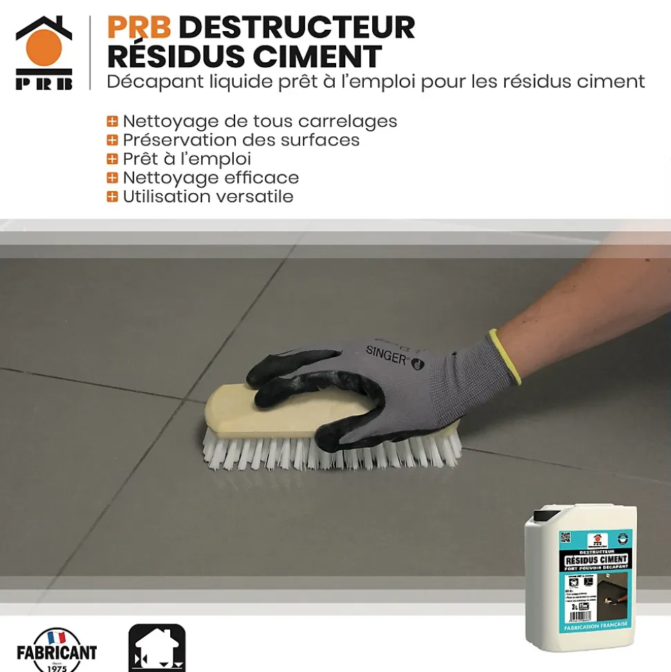 Décapant Résidus de Ciment 3L - Nettoyant Puissant Ciment et Laitance - Usage Intérieur/Extérieur Sols, Murs et Façades