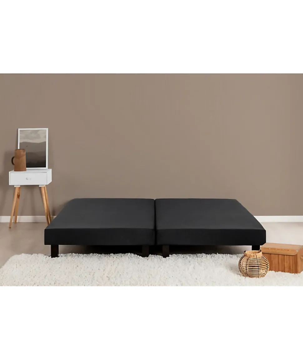 DEKO DREAM Rakenne Lot de 2 Sommiers tapissiers a lattes 180 x 200 cm - Bois massif noir + Pieds