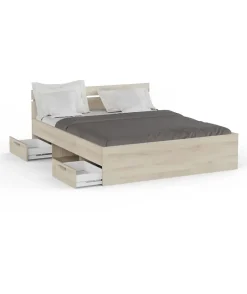 Demeyere Lit adulte MICHIGAN - 160 x 200 cm - Mulitiples rangements - Chene brossé