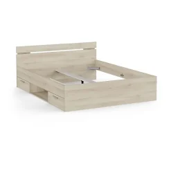 Demeyere Lit adulte MICHIGAN - 160 x 200 cm - Mulitiples rangements - Chene brossé