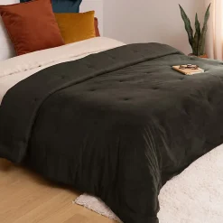 Dessus de lit Baklo en velours 240x260cm gris foncé - Atmosphera