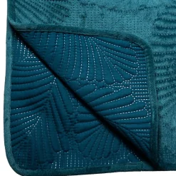 Dessus de lit Feuille - velours - bleu canard 240x260 cm - Atmosphera