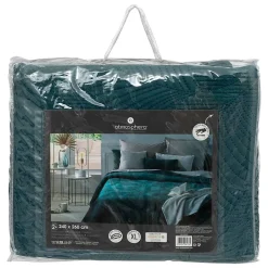 Dessus de lit Feuille - velours - bleu canard 240x260 cm - Atmosphera