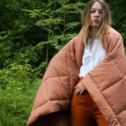 Dessus de lit polyester microfibre 240x220 cm LAZY orange ocre