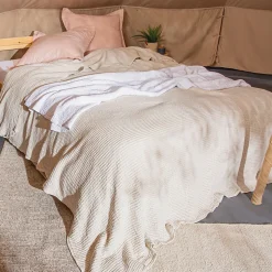 Dessus de lit réversible 180x250 cm JAIPUR en coton beige craie