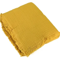 Dessus de lit 230x250 cm BREHAT 100% gaze de coton jaune miel