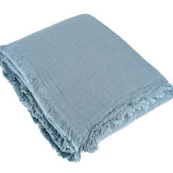Dessus de lit 230x250 cm BREHAT 100% gaze de coton bleu orage