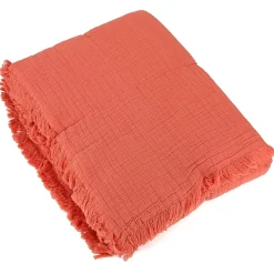 Dessus de lit 180x250 cm BREHAT 100% gaze de coton orange corail