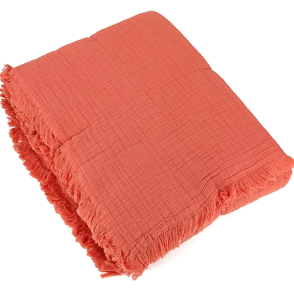 Dessus de lit 180x250 cm BREHAT 100% gaze de coton orange corail