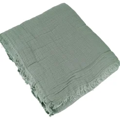 Dessus de lit 180x250 cm BREHAT 100% gaze de coton vert lichen