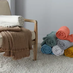 Dessus de lit 180x250 cm BREHAT 100% gaze de coton vert lichen