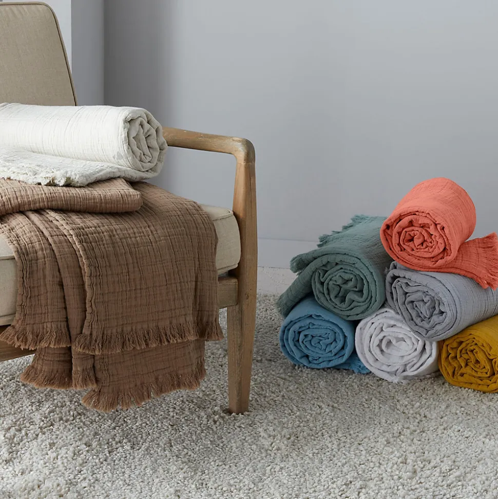 Dessus de lit 230x250 cm BREHAT 100% gaze de coton marron galet