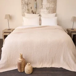 Dessus de lit 180x250 cm en coton lavé SEVILLE blanc latte