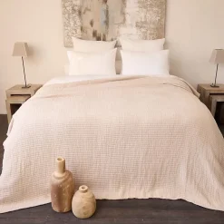 Dessus de lit 230x250 cm en coton lavé SEVILLE blanc latte