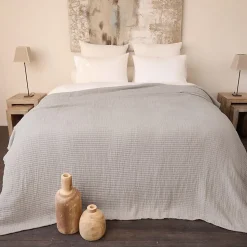 Dessus de lit 180x250 cm en coton lavé SEVILLE gris bronze