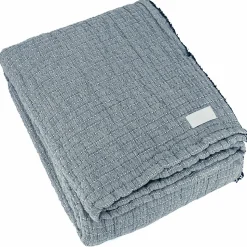 Dessus de lit 270x250 cm en coton lavé SEVILLE bleu abysse