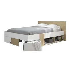DIAGONE Lit adulte avec tiroirs de rangement - Chene et blanc - 140 x 190 - SWIVEL