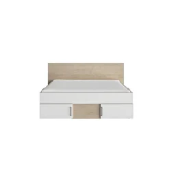 DIAGONE Lit adulte avec tiroirs de rangement - Chene et blanc - 140 x 190 - SWIVEL