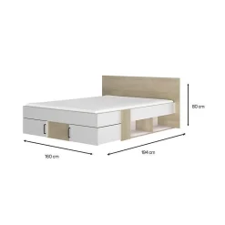 DIAGONE Lit adulte avec tiroirs de rangement - Chene et blanc - 140 x 190 - SWIVEL