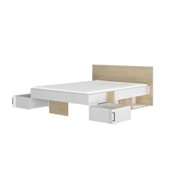 DIAGONE Lit adulte avec tiroirs de rangement - Chene et blanc - 140 x 190 - SWIVEL