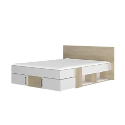 DIAGONE Lit adulte avec tiroirs de rangement - Chene et blanc - 140 x 190 - SWIVEL