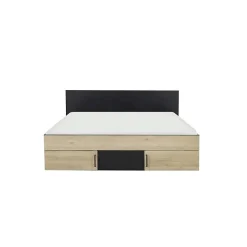 DIAGONE Lit adulte avec tiroirs de rangement - Chataignier et noir - 160 x 200 - SWIVEL