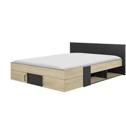 DIAGONE Lit adulte avec tiroirs de rangement - Chataignier et noir - 160 x 200 - SWIVEL
