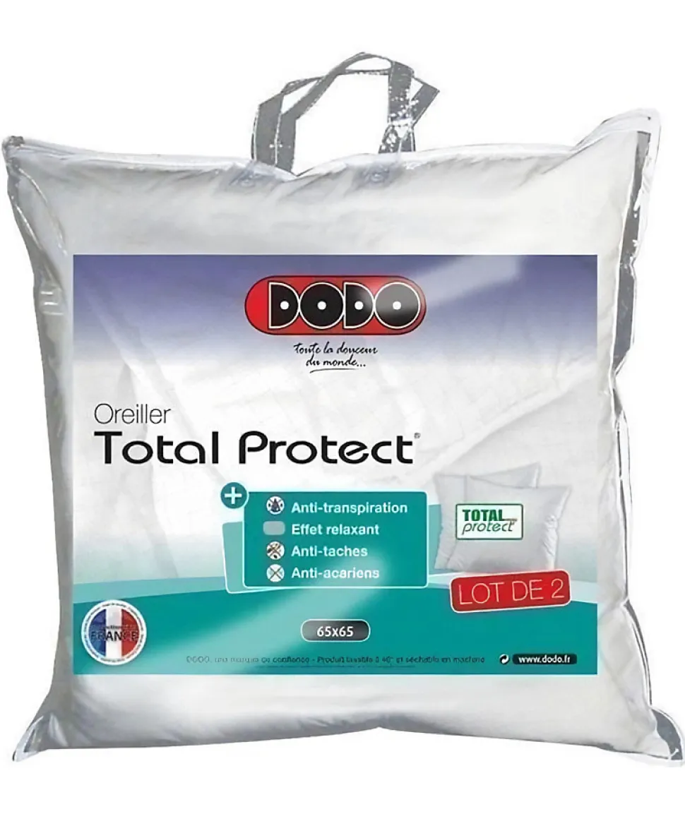 DODO Lot de 2 oreillers Total Protect 65x65 cm blanc