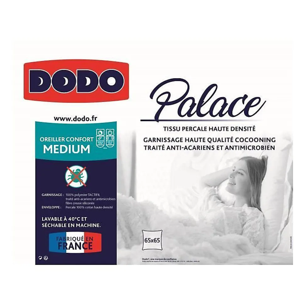 DODO Oreiller Percale Anti-Acariens PALACE - 65 x 65 cm