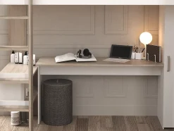 Double lit mezzanine d'angle 2 x 90 x 200 cm - Avec rangements et bureaux - Blanc et naturel - LASCANO