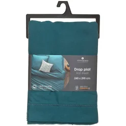 Drap en coton - bleu canard 240x290 cm - Atmosphera