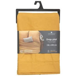 Drap en coton - jaune moutarde - 180x290 cm - Atmosphera