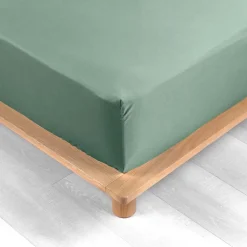 DRAP HOUSSE 2 PERSONNES PERCALE UNI 78 FILS PERCALINE TILLEUL - 160x200cm - Vert tilleul