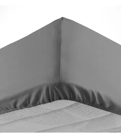 DRAP HOUSSE 2 PERSONNES UNI 57 FILS LINA GRIS SOURIS - 140x190cm - Gris