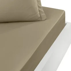 Drap housse bonnet 40 cm en percale coton PLUSTaupe 140x200 cm SOFT PERCALE