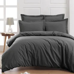 Drap housse bonnet 40 cm en percale coton PLUSAnthracite 160x200 cm SOFT PERCALE