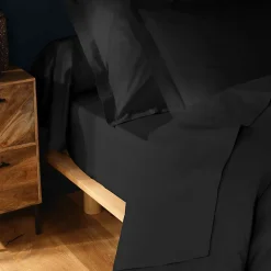 Drap housse coton 57 fils noir 90 x 190 cm