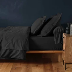 Drap housse coton 57 fils noir 90 x 190 cm